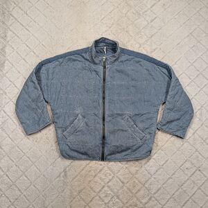 Free People Jacket Womens L Blue Cali Indigo Dolman Quilted Denim Slouchy Zip